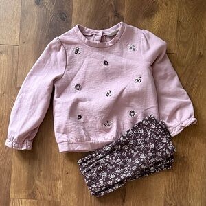 Nicole Miller Pink Sweatshirt with Brown Floral Leggings Set